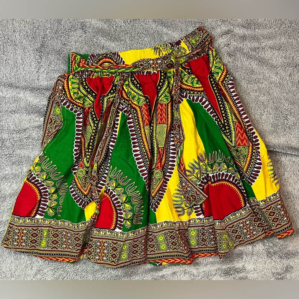 “Look at Me” Green/Red/Yellow Dashiki Print African Skater Skirt